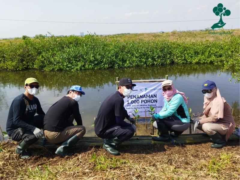 Direksi dan perwakilan management PT Nichias Sunijaya ikut menanam bibit mangrove.