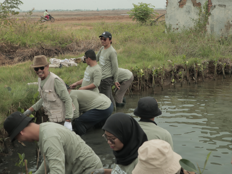 Karyawan National Label menanam mangrove