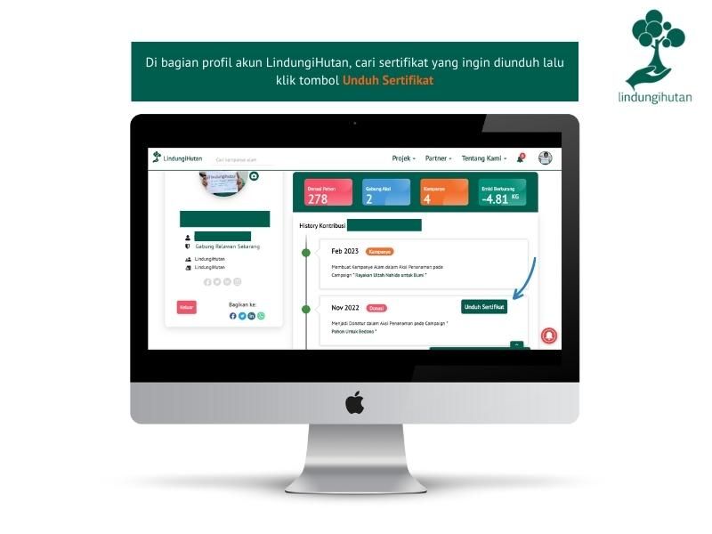 Tampilan profil pengguna di web LindungiHutan versi dekstop.
