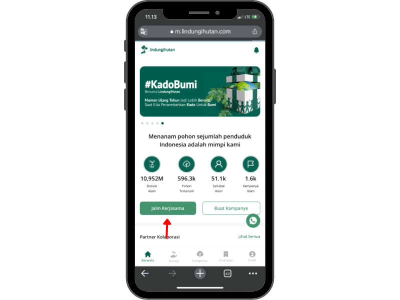 Klik tombol "Jalin Kerjasama" untuk mulai mengisi formulir CollaboraTree.
