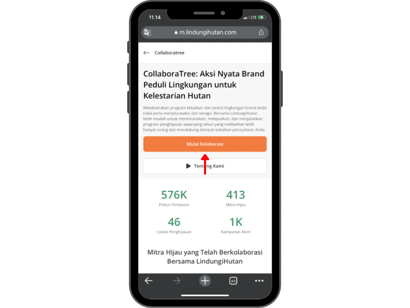 Tombol "Mulai Kolaborasi" di halaman CollaboraTree.