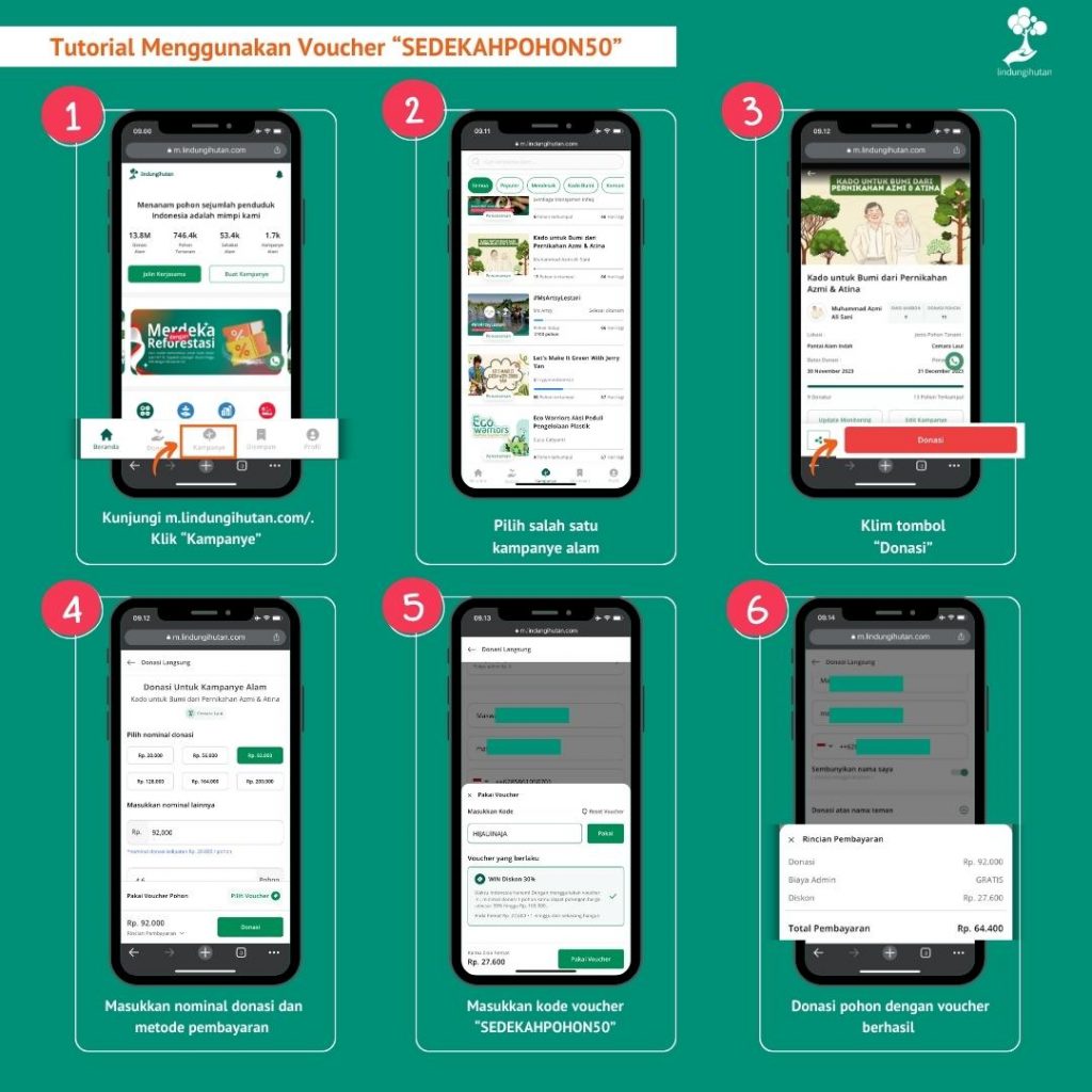 tutorial menggunakan voucher sedekahpohon50 di hp.