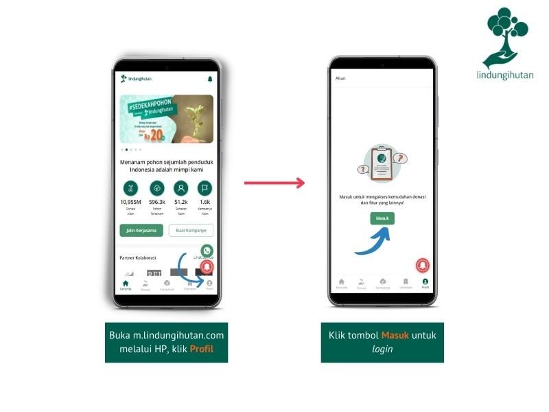 Login dengan akun LindungiHutan via smartphone.