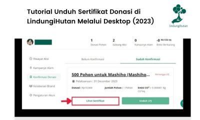 Cara unduh sertifikat donasi pohon LindungiHutan.