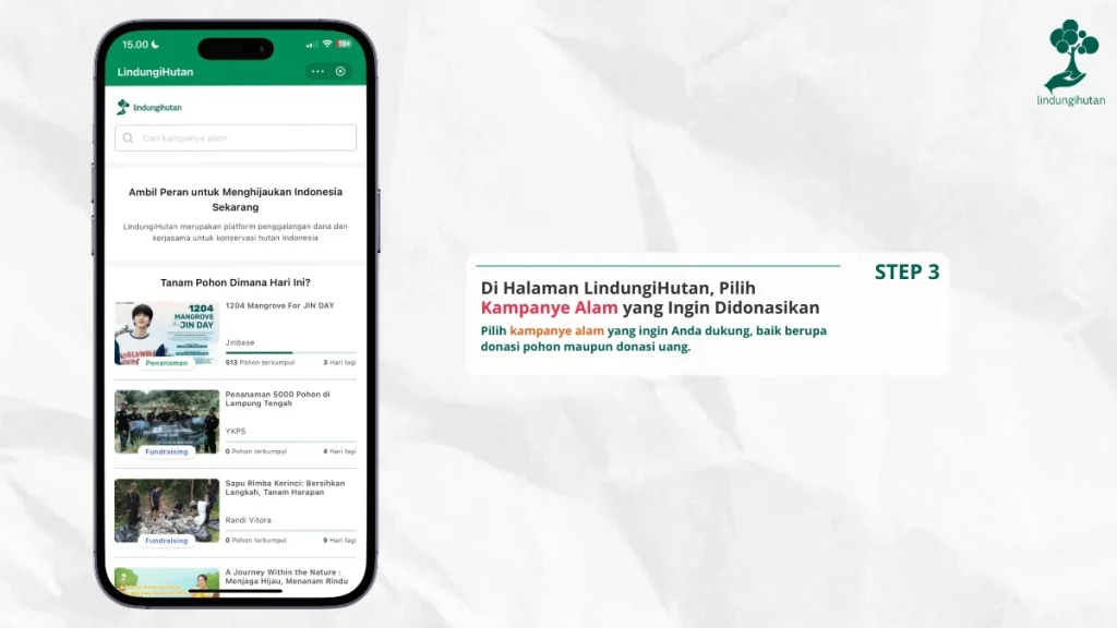 donasi pohon lindungihutan di aplikasi dana