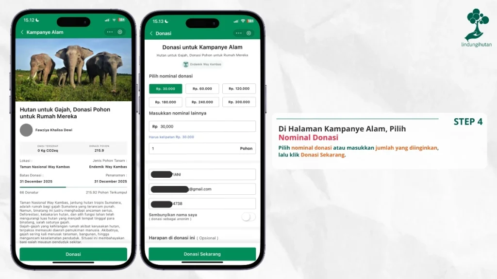 nominal donasi kampanye alam lindungihutan cek mutasi dana