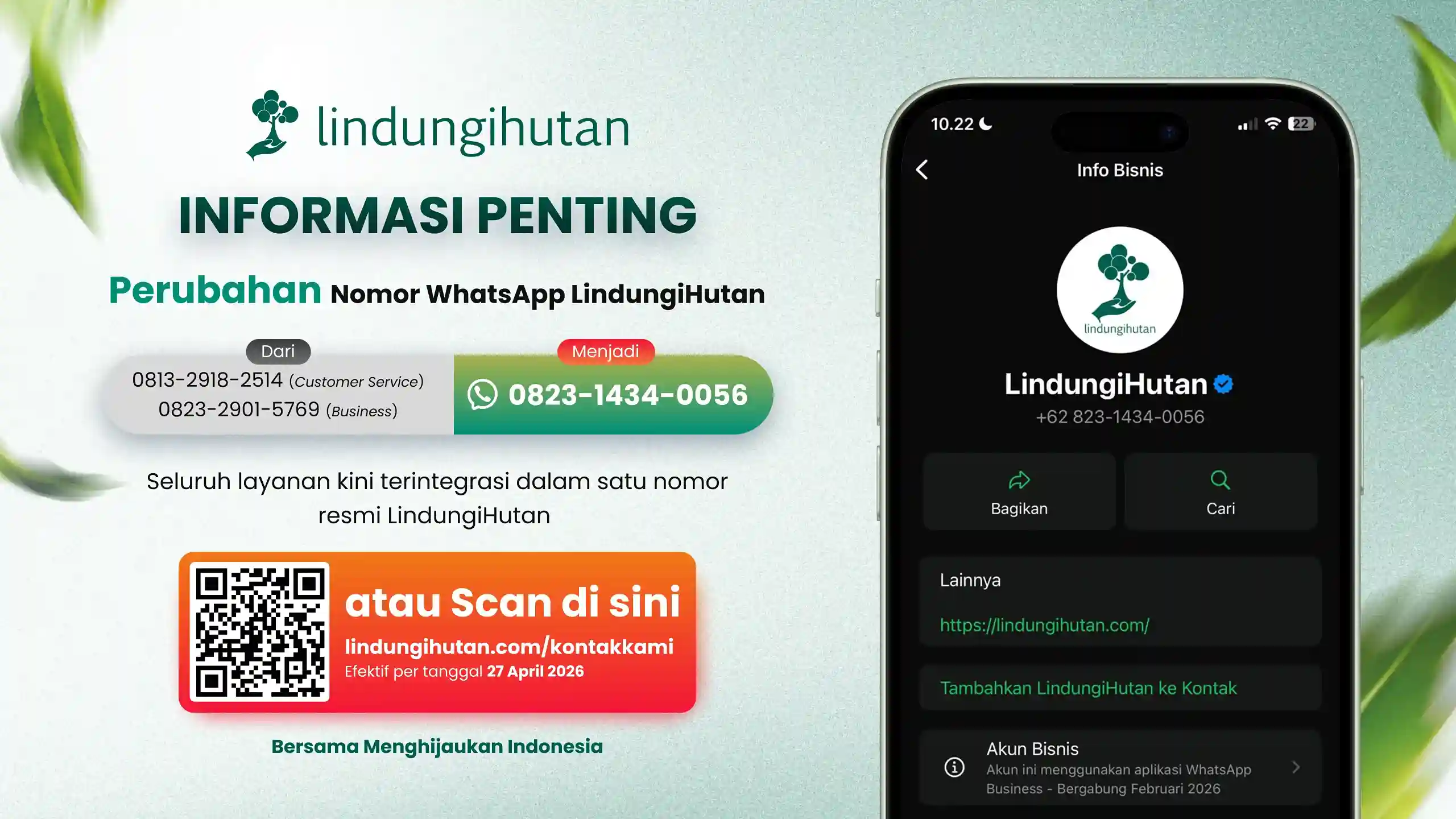 perubahan nomor whatshapp lindungihutan
